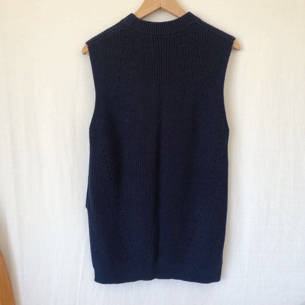 UNIQLO Size 12/14 M/L Navy Cotton Knitted Sleeveless Vest Winter Basic Neutral - Picture 6 of 9